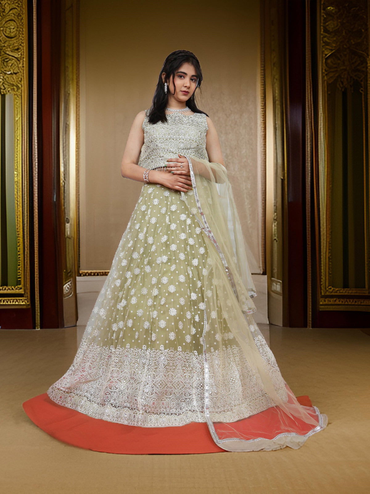 Embellished Flared Lehenga Choli Set with Dupatta  by Shreekama