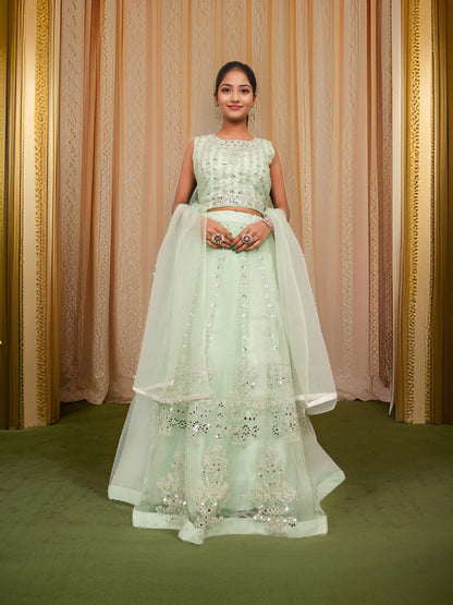 Designer Lehenga Choli with Embroidery and Mirror Peal Work by Shreekama