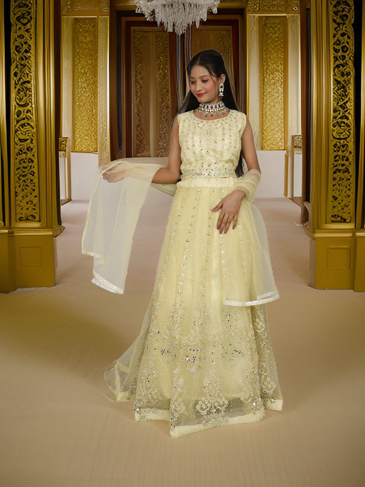 Designer Lehenga Choli with Embroidery and Mirror Peal Work by Shreekama