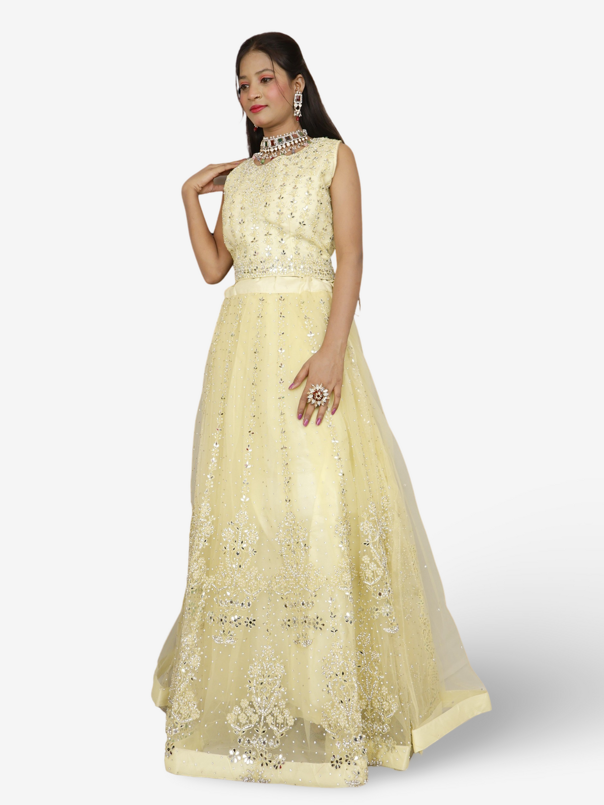 Designer Lehenga Choli with Embroidery and Mirror Peal Work by Shreekama