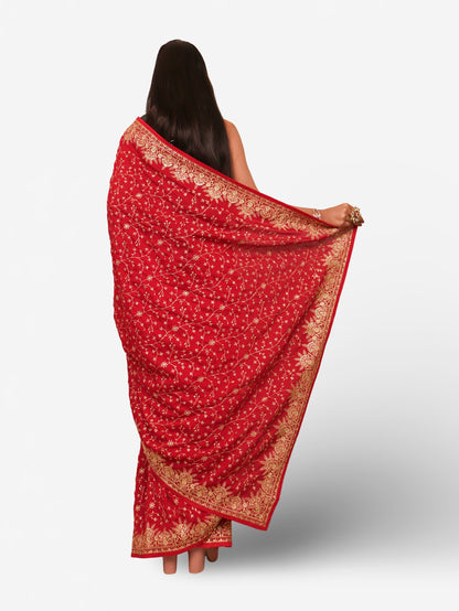 Designer Saree with Kundan & Embroidery Work by Shreekama