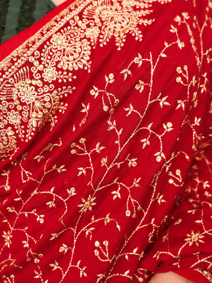 Designer Saree with Kundan & Embroidery Work by Shreekama