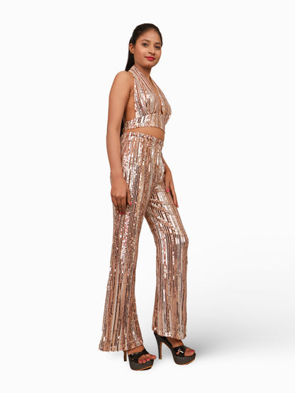 Glamour Halter Neck Sequins Bodycon Co-Ord Set by Shreekama