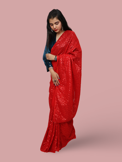 Designer Saree with Sequin & Thread Work by Shreekama