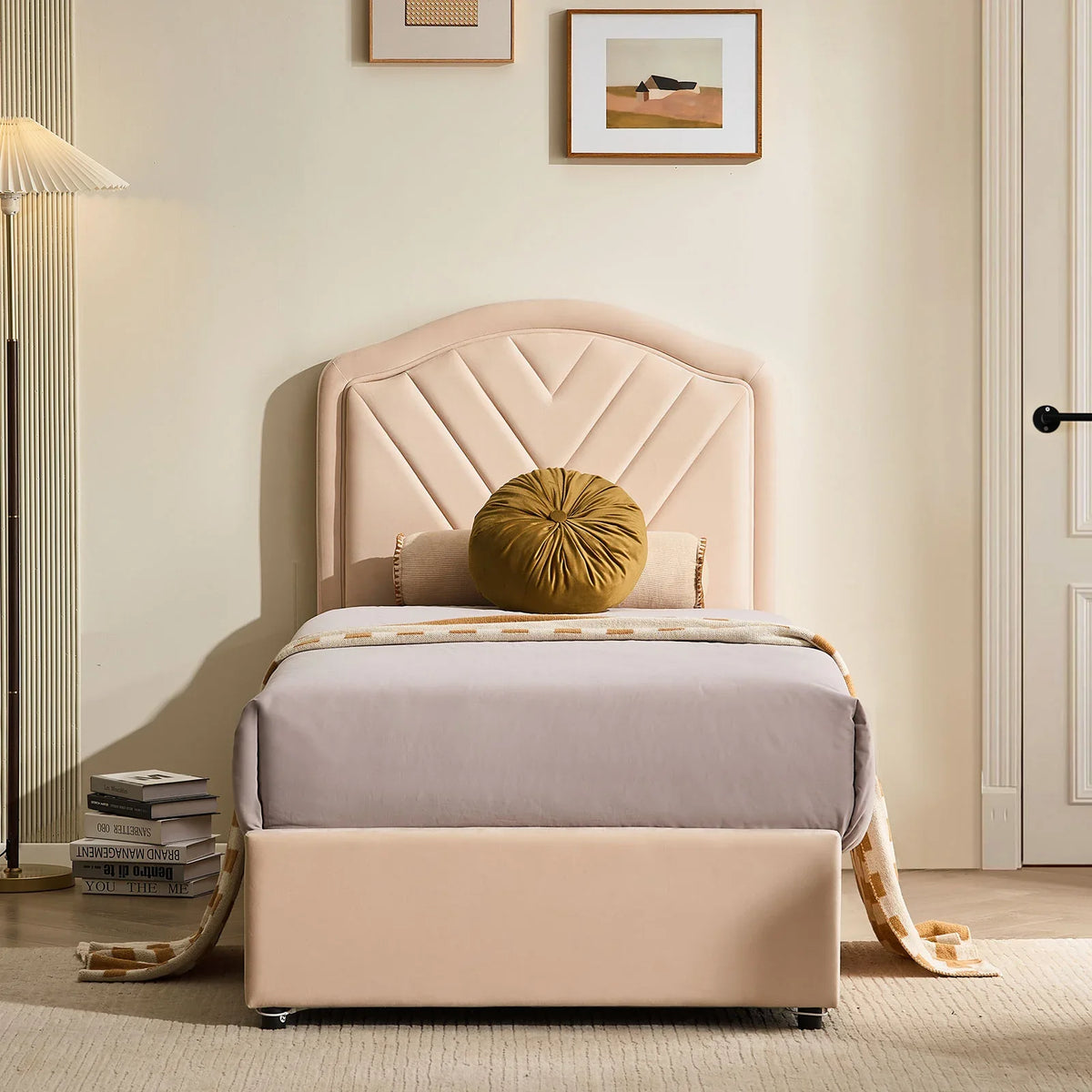 Luniva Cream LED Single Bed Frame