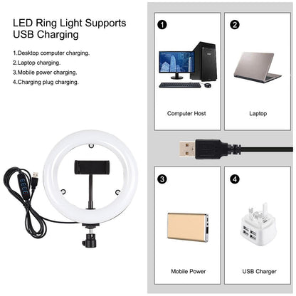 NNEIDS 7.9 Dual-Colour Led Ring Light With Desktop Mount And Phone Clamp