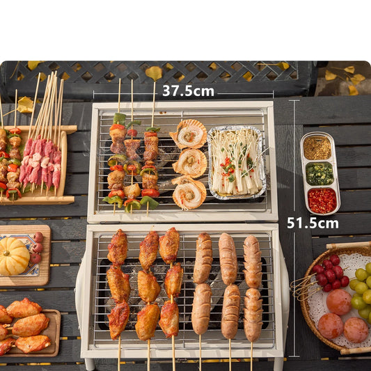 Dual-Side Portable Charcoal BBQ Grill Camping Stove White