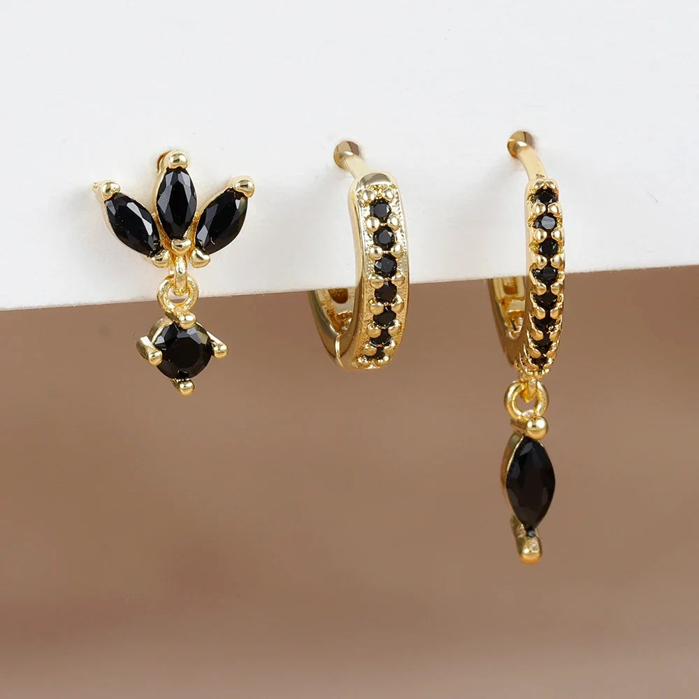 3PCS Horse Eye Zircon Stud Earrings