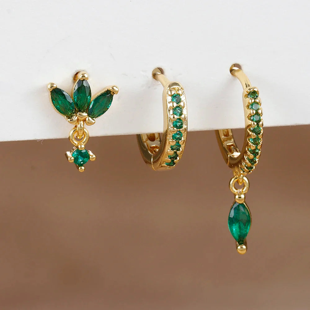 3PCS Horse Eye Zircon Stud Earrings