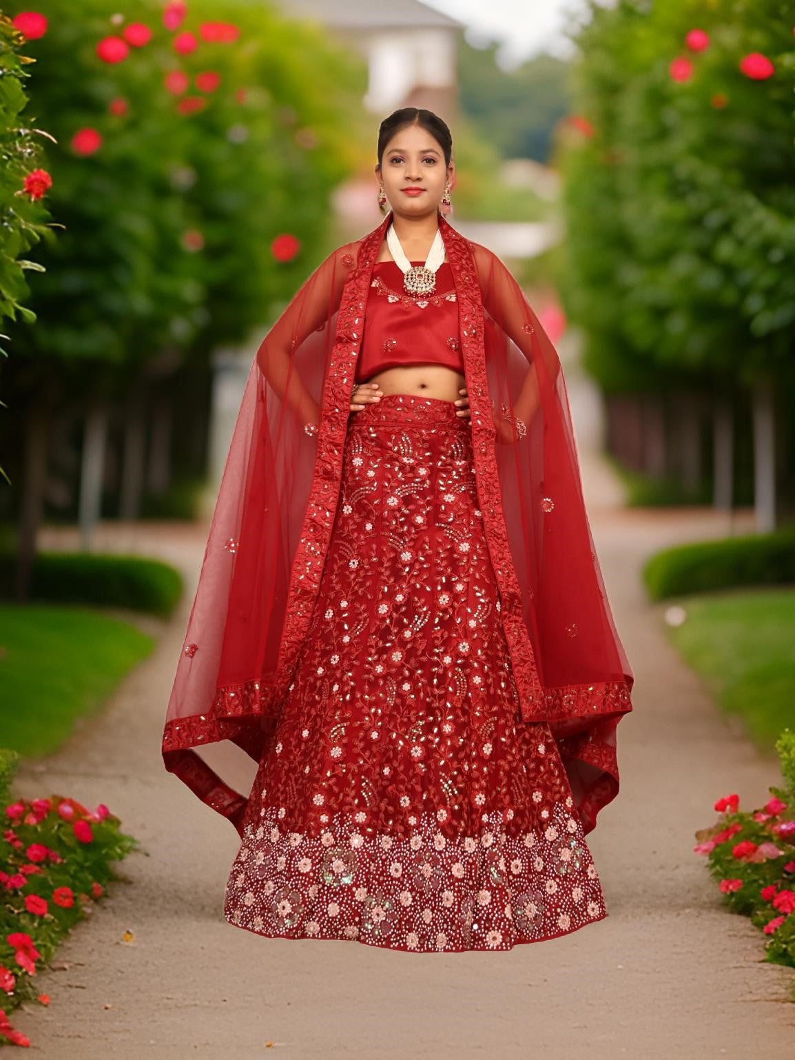 Semi-Stitched Lehenga with Sequin & Embroidery Work by Shreekama