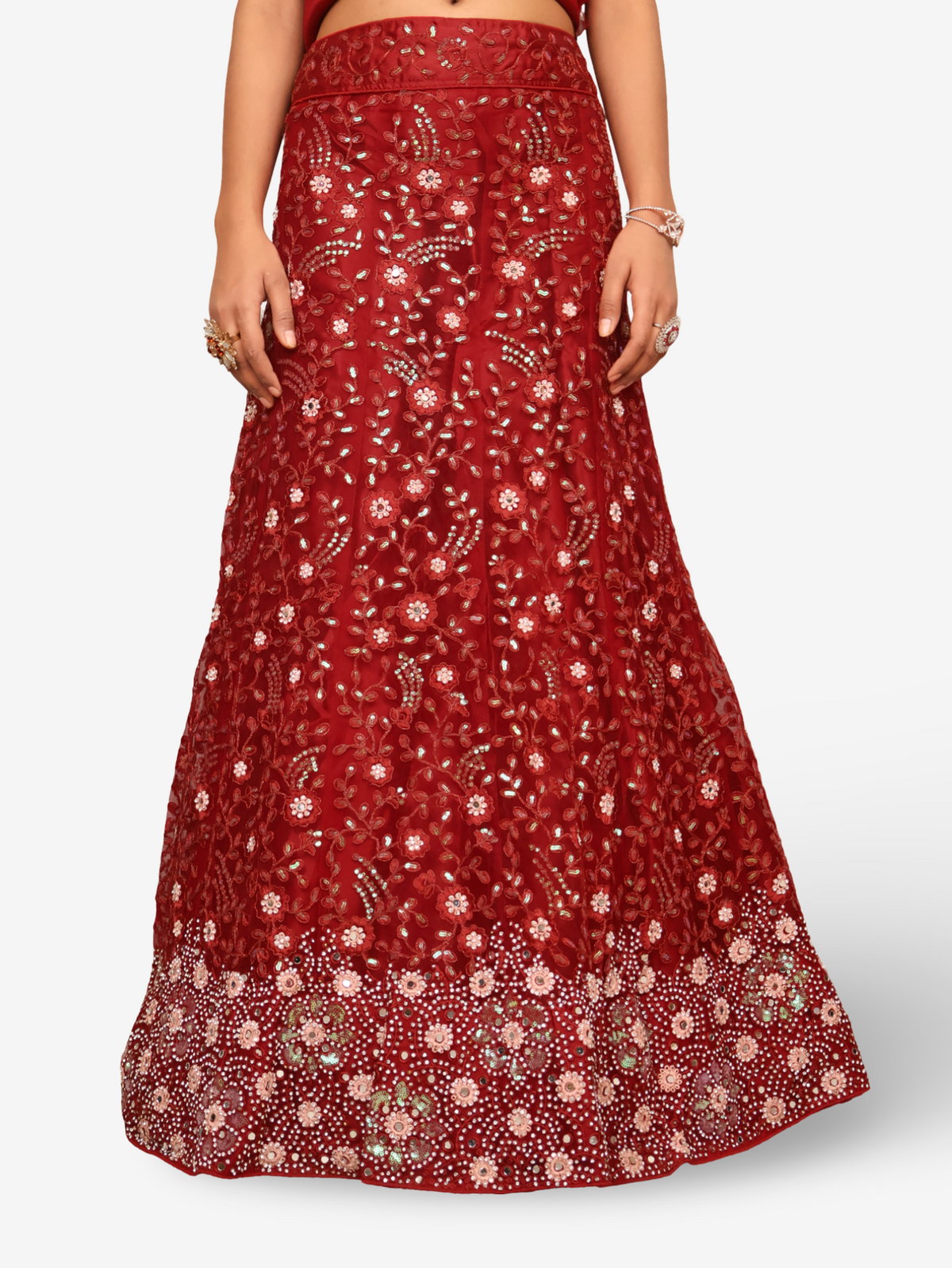Semi-Stitched Lehenga with Sequin & Embroidery Work by Shreekama