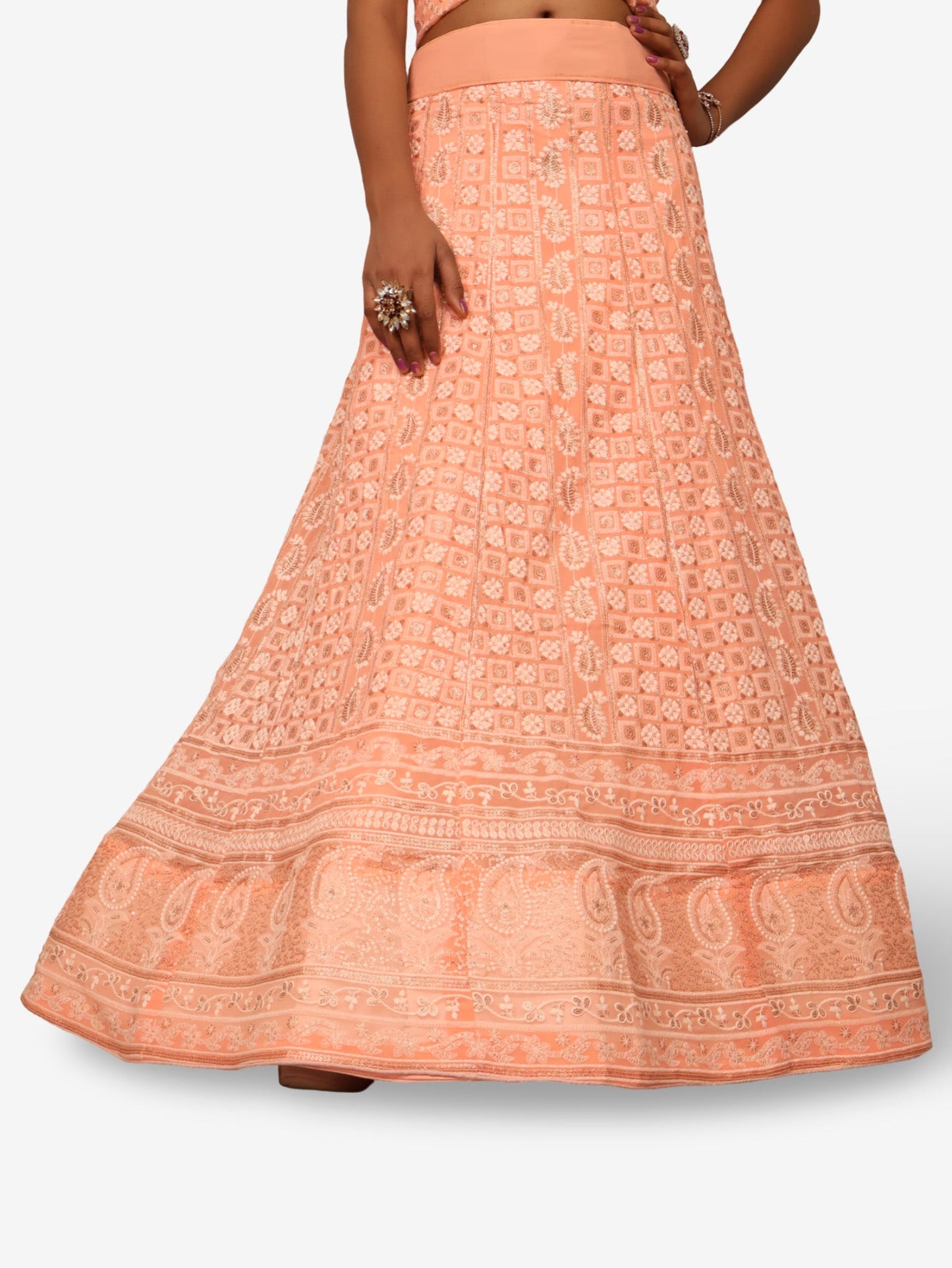 Semi-Stitched Lehenga with Embroidery & Golden Sequin work by Shreekama