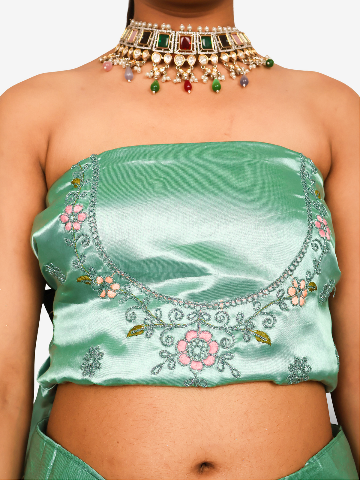 Semi-Stitched Lehenga with Soft Net Fabric & Zari Thread Work by Shreekama