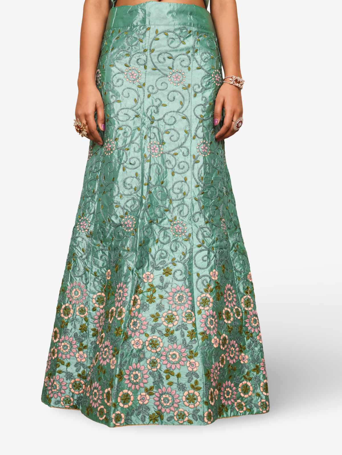 Semi-Stitched Lehenga with Soft Net Fabric & Zari Thread Work by Shreekama