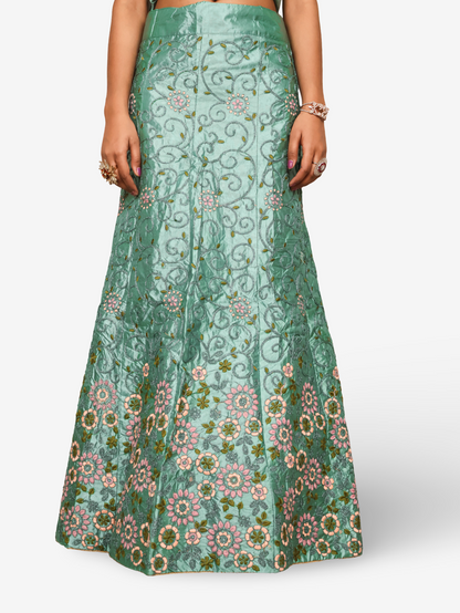 Semi-Stitched Lehenga with Soft Net Fabric & Zari Thread Work by Shreekama