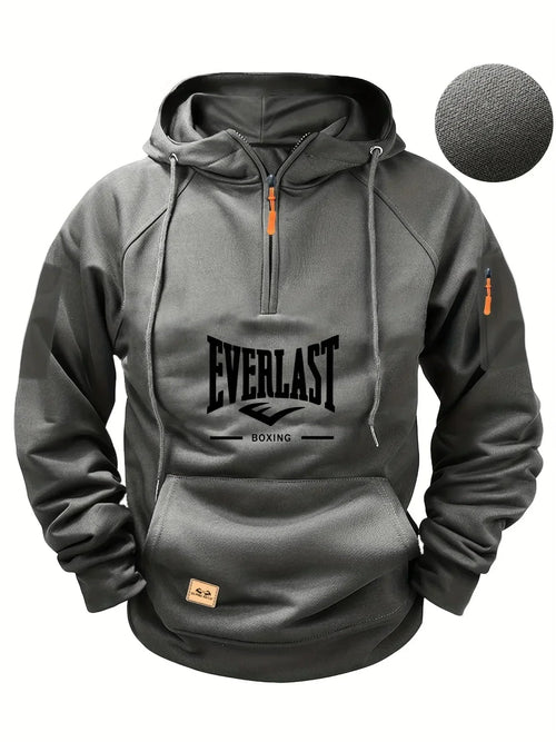 Men's Zipper Hoodie with Pockets and Print (Grey)