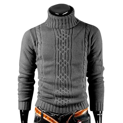 Men's Turtleneck Warm Pullover Knitted Sweater (Dark Grey)