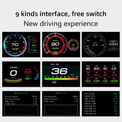 OBD2 Car HUD F9 Digital Head Up Display with Smart Alarm Black