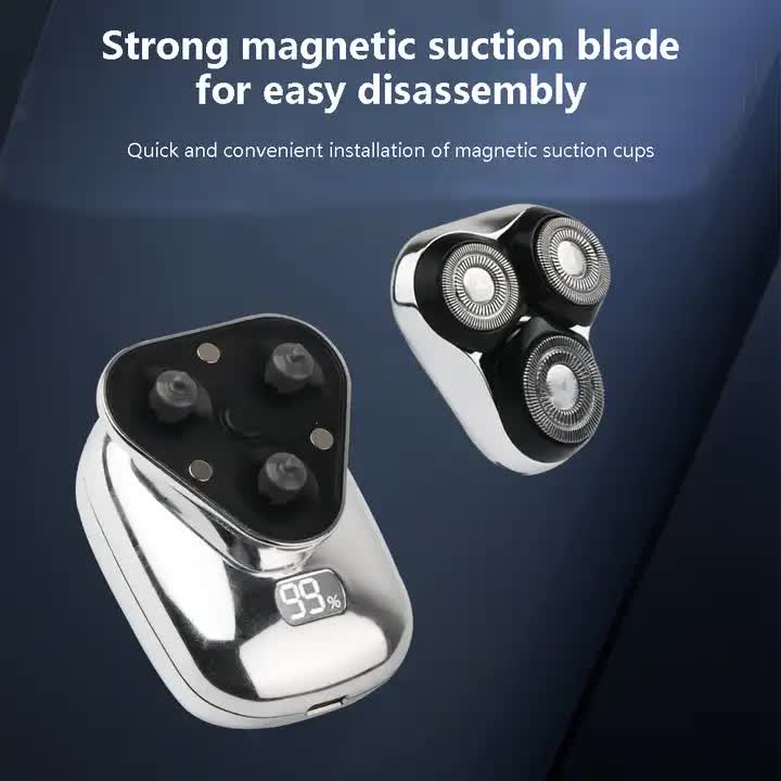NNEDSZ TS-099 Gray Rechargeable Electric Rotary Shaver for Men with LED Display, USB Charging Cable, and Cleaning Brush - Compact & Portable Design