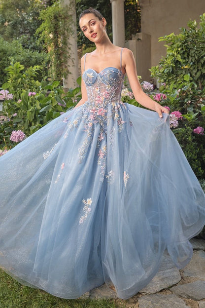 Enchanted Floral Butterfly Ball Gown with Glitter Tulle Skirt