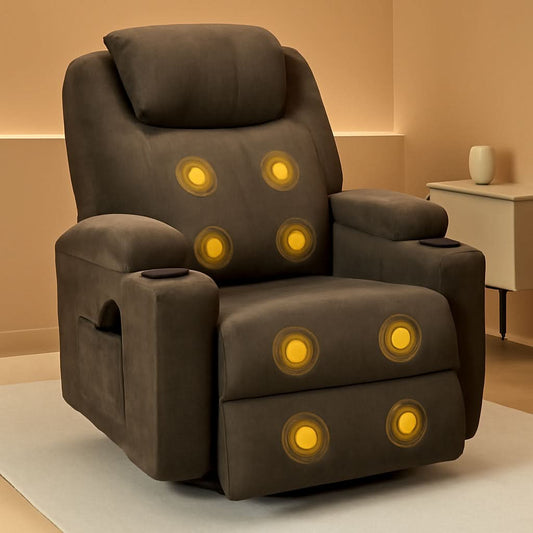 Brown Fabric Recliner Chair With 360 Swivel Massage