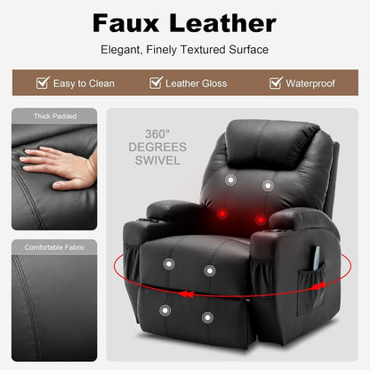 Massage Heat Swivel Recliner Chair For Living Room