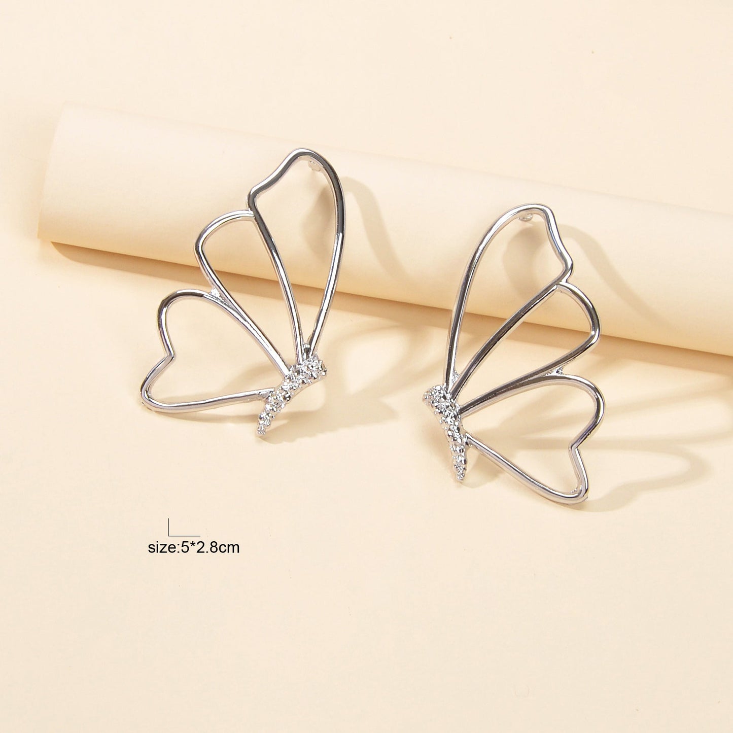 Silver Hollow Butterfly Stud Pierced Trendy Earrings Minimalist Women Accessory