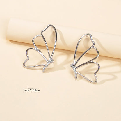 Silver Hollow Butterfly Stud Pierced Trendy Earrings Minimalist Women Accessory
