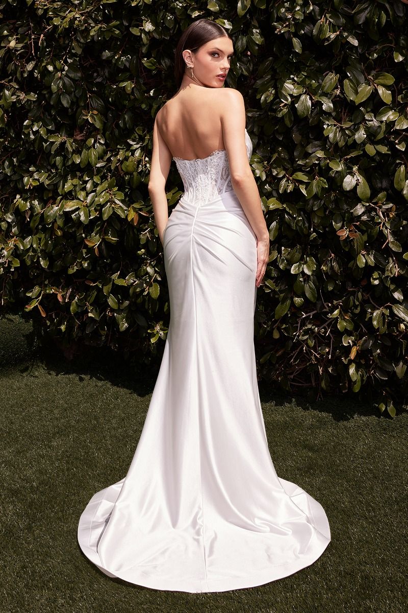 Strapless satin & lace off white dress