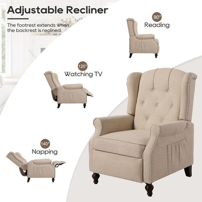 Vintage Wingback Recliner Chair With Massage And Heat