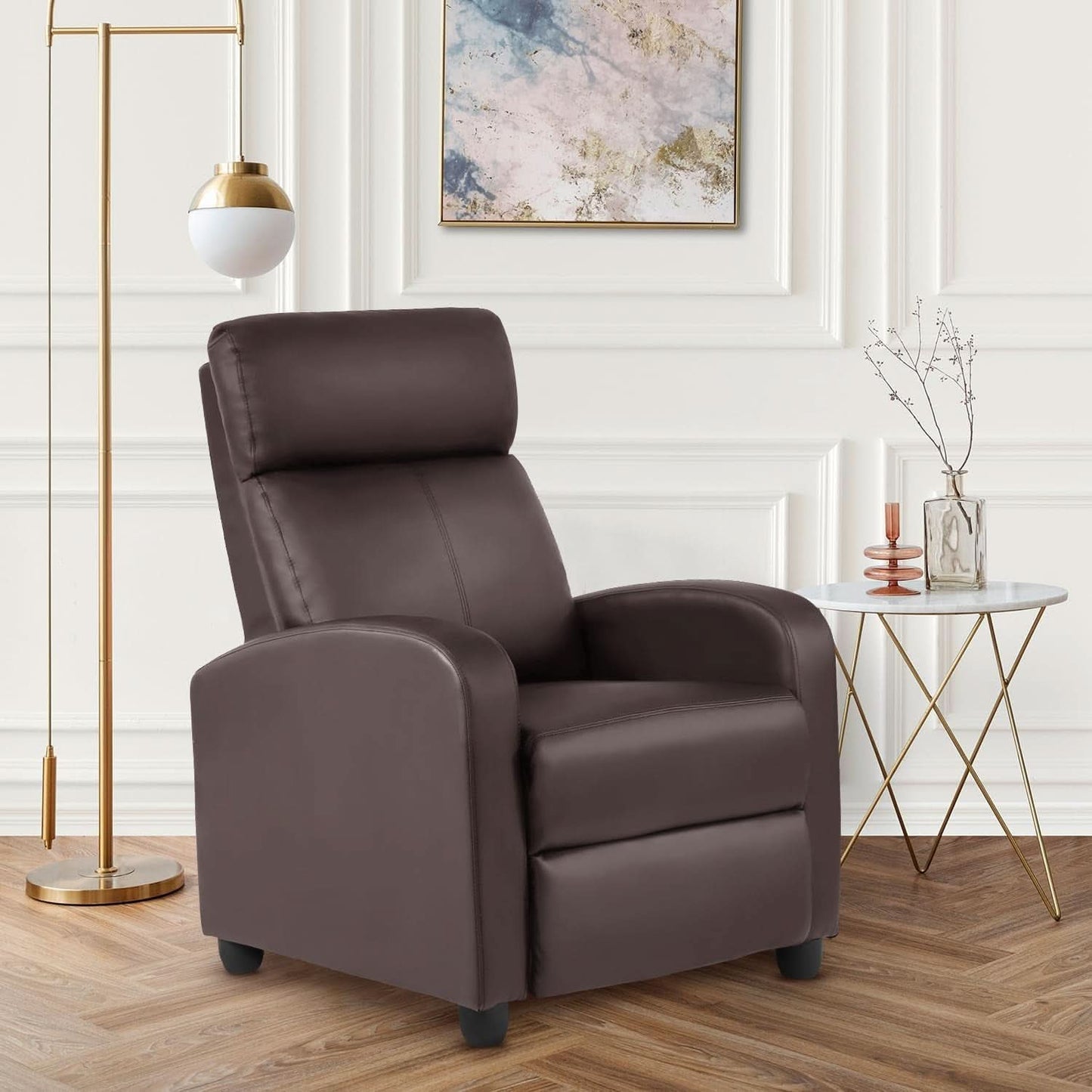 Leather Brown Recliner Chair Massage With Lumbar Support