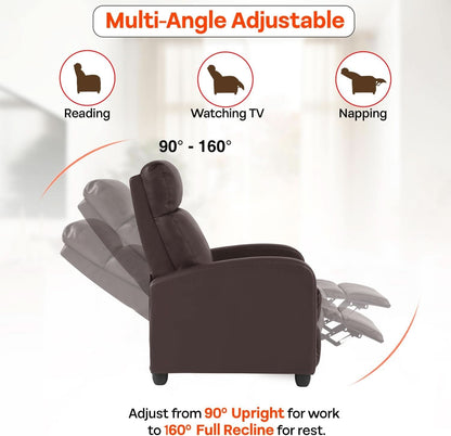 Leather Brown Recliner Chair Massage With Lumbar Support