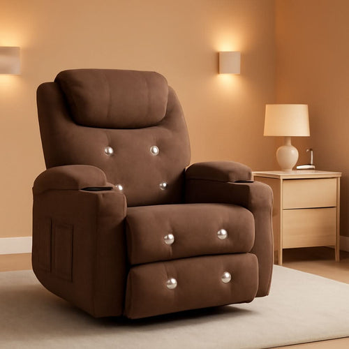 Brown Massage Swivel Recliner Rocking Chair Cup Holders