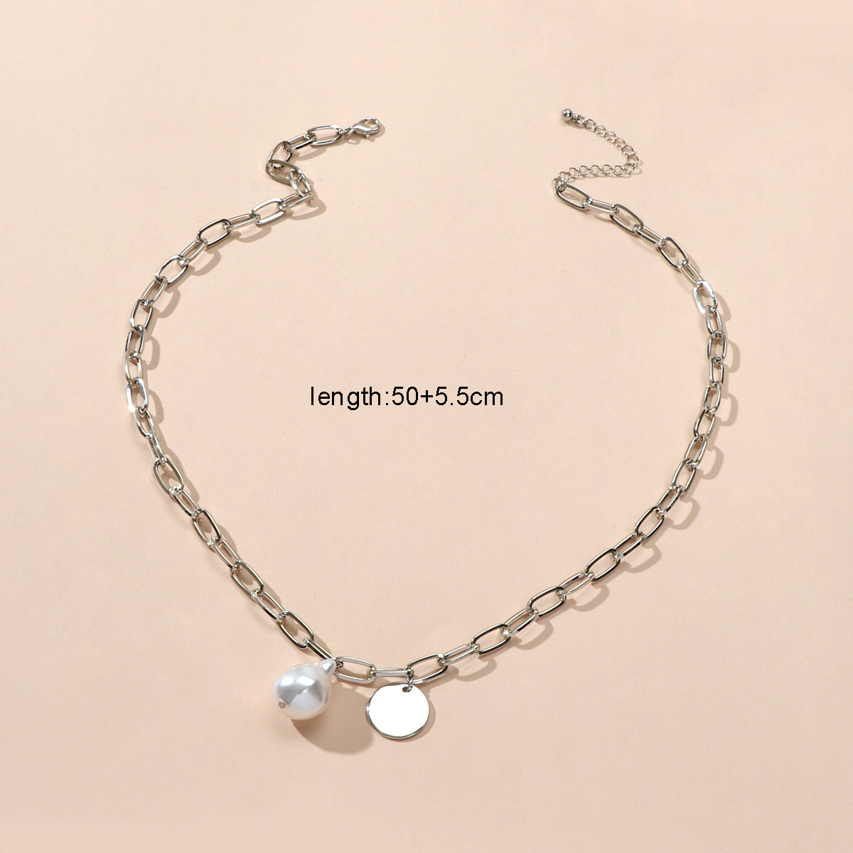 Trendy Jewelry Silver Chain Pearl Disc Charm Necklace Party Decoration for Women