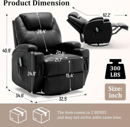 Massage Heat Swivel Recliner Chair For Living Room