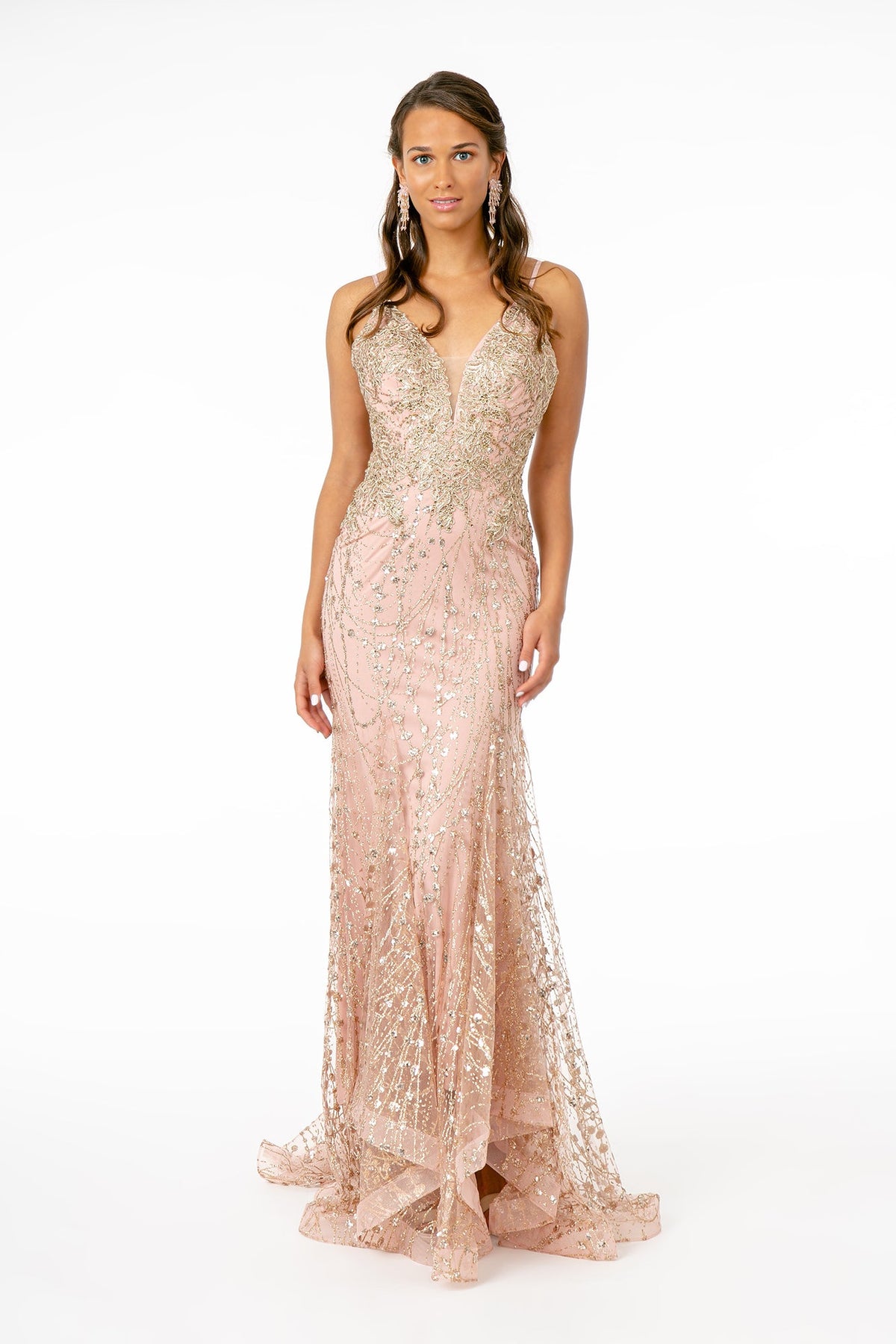 Illusion Deep V-Neck Spaghetti Strap Mermaid Dress w/ Strap Back