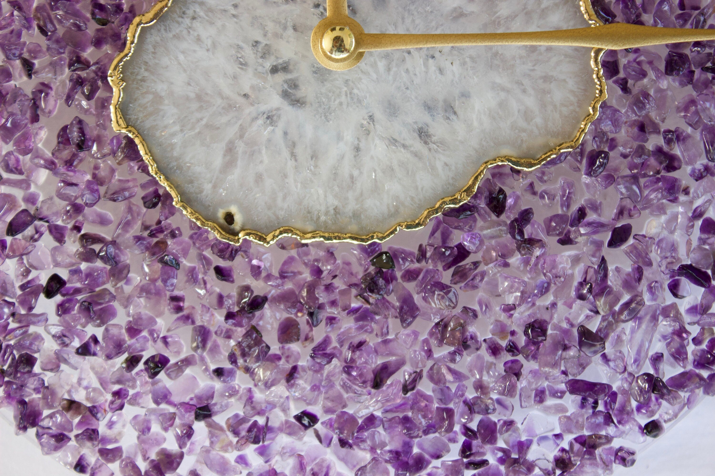 10" Diameter Large Purple Crystal White Agate Wall Clock