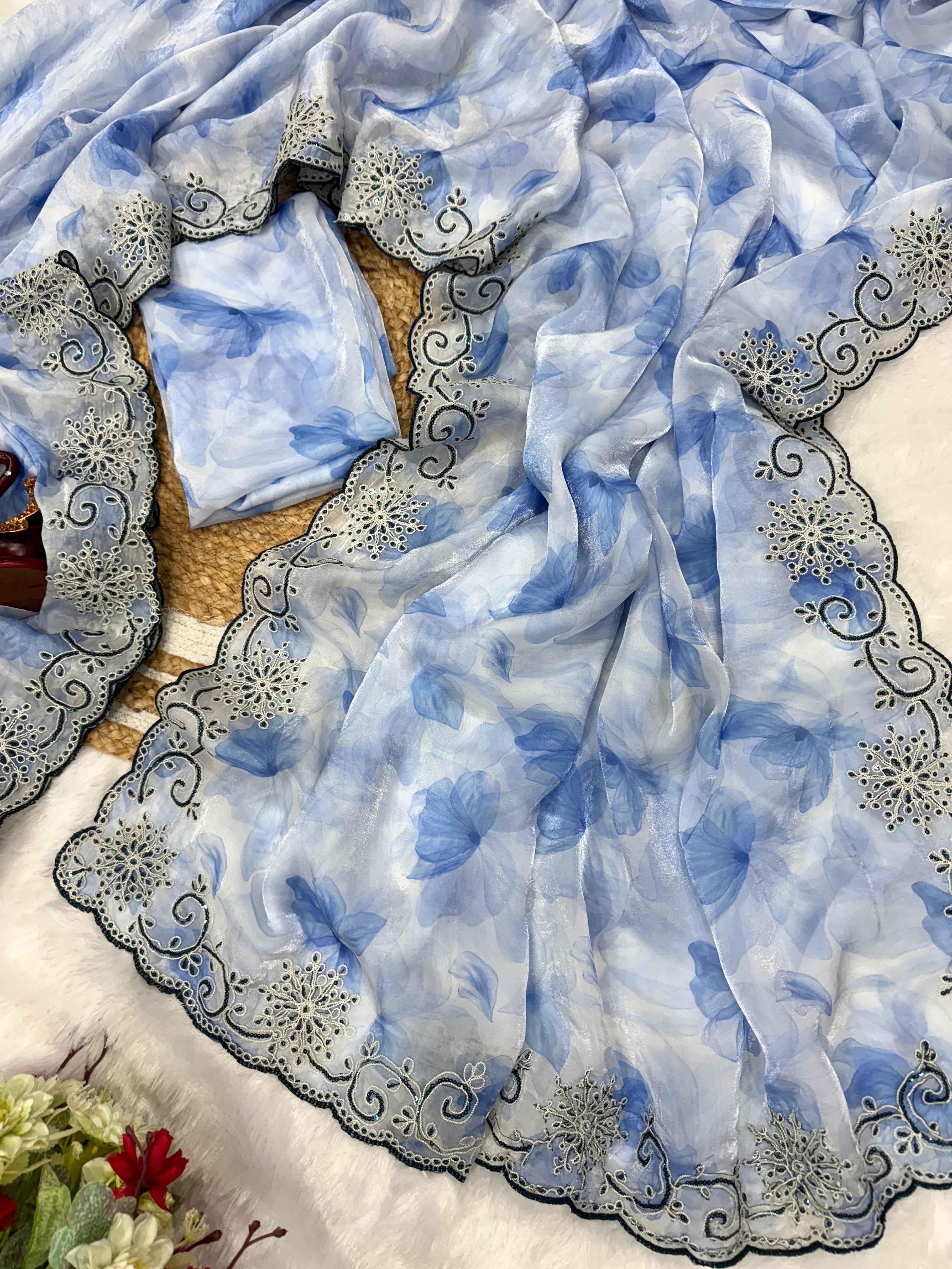 Ira Devyani Embroidered Space Silk Saree