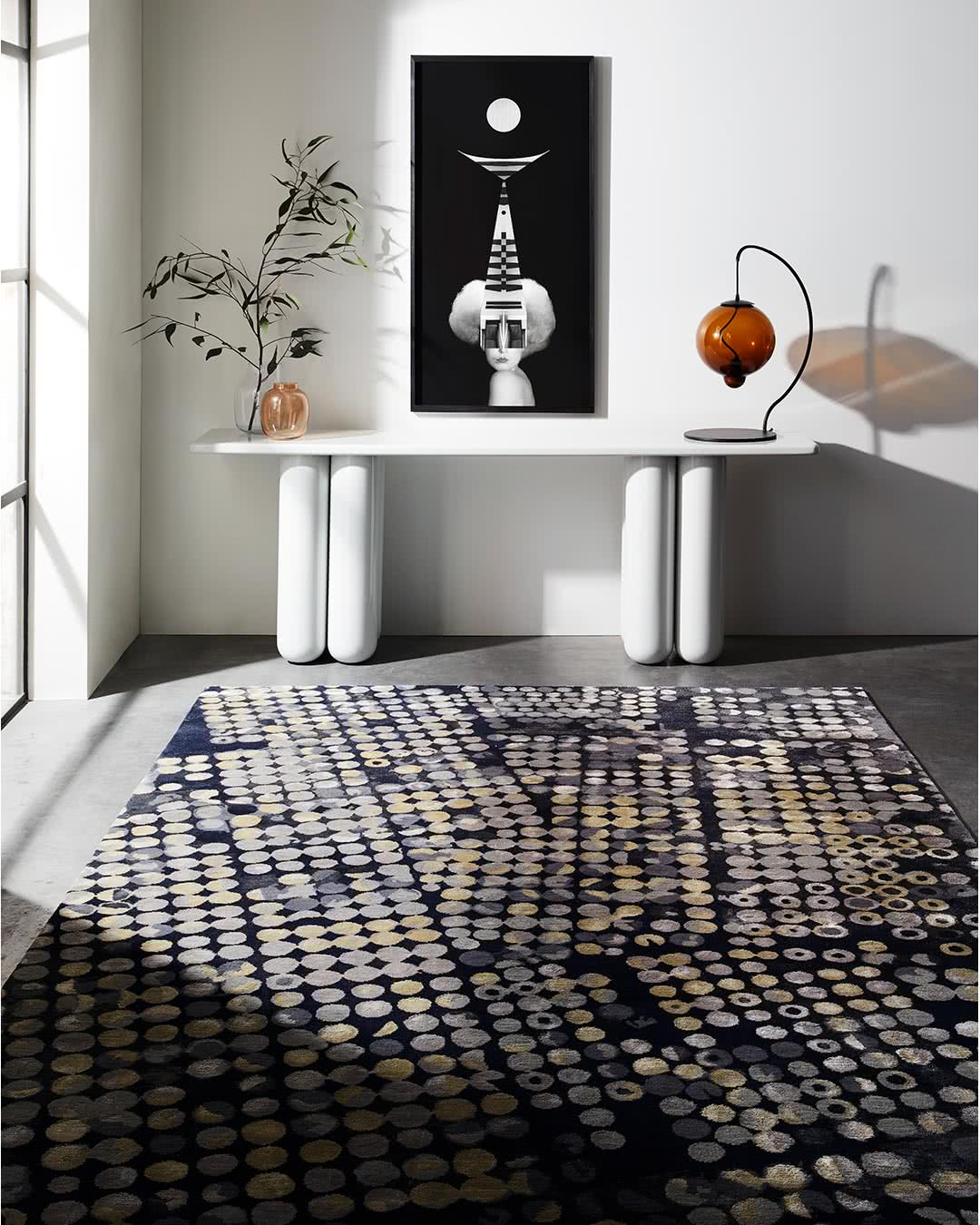 Hand Tufted Rug | Black, Ivory & Gold | Wool | Pebble by Rugfine