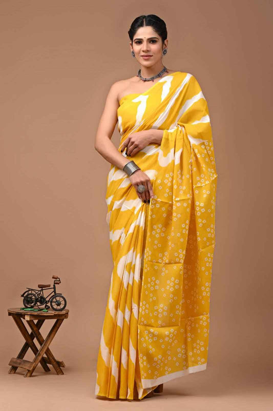 Sunflare Yellow Mulmul Cotton Saree