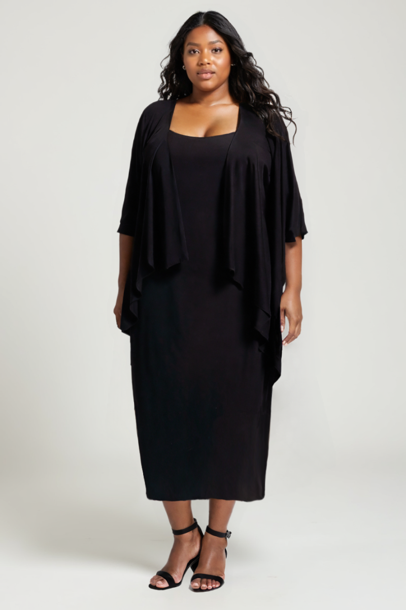 Plus Size Midi Sheath Dress with Draped Overlay Jacket