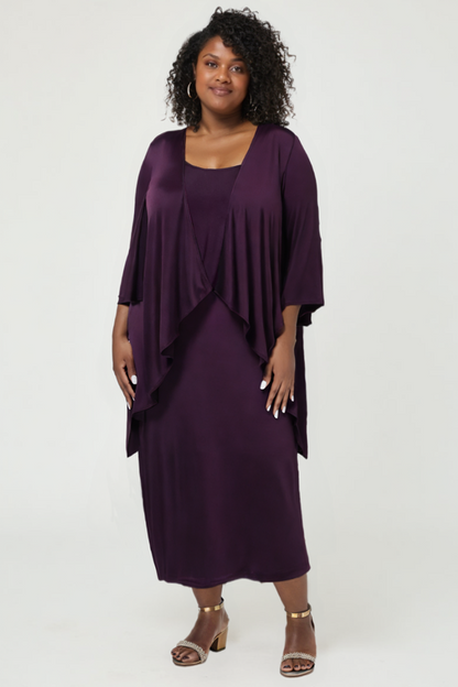 Plus Size Midi Sheath Dress with Draped Overlay Jacket