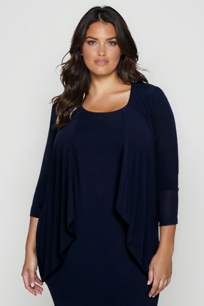 Plus Size Midi Sheath Dress with Draped Overlay Jacket